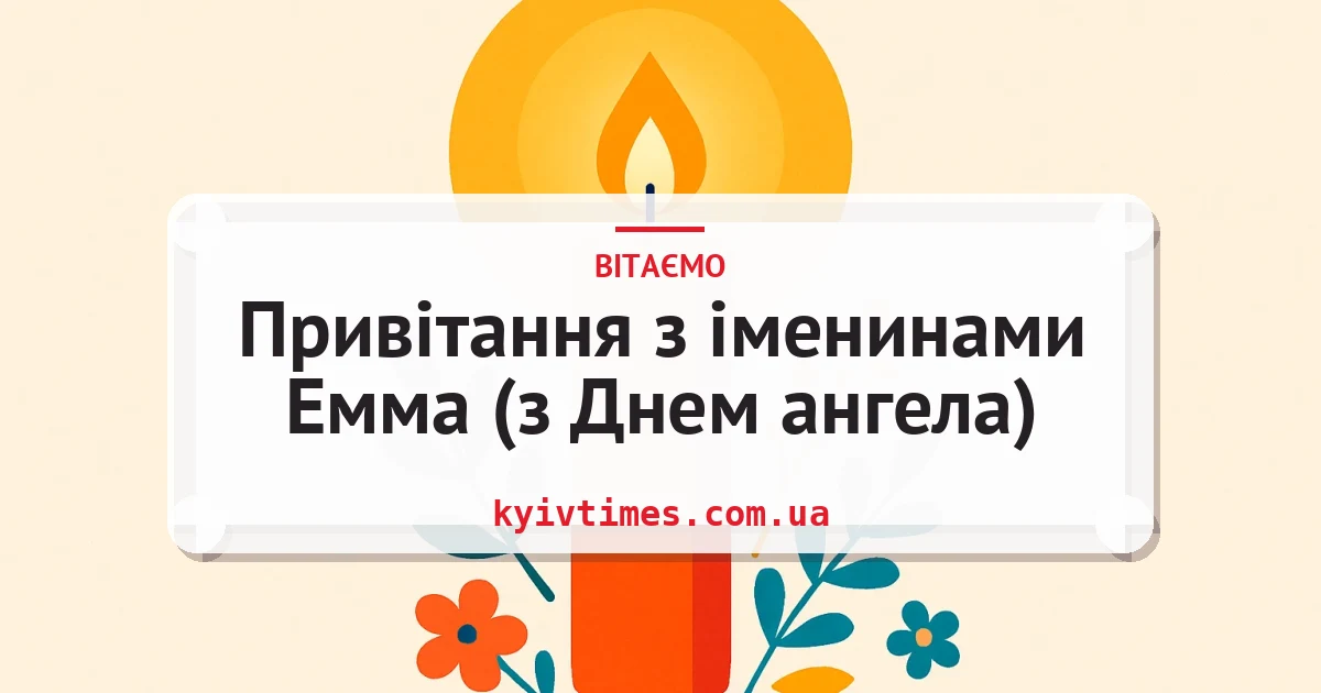Привітання з іменинами Емма (з Днем ангела) — листівка з підписом
