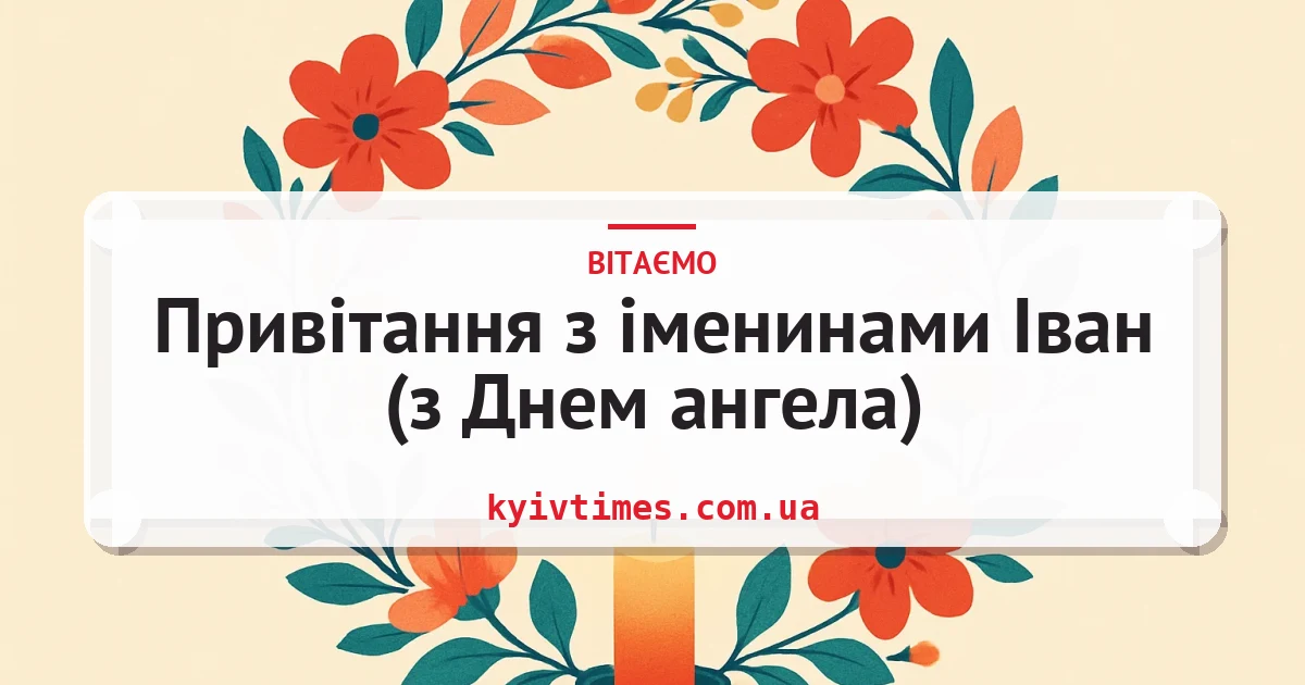 Привітання з іменинами Іван (з Днем ангела) — листівка з підписом