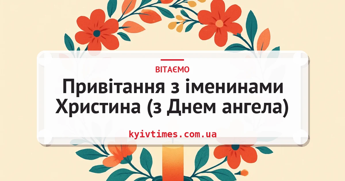 Привітання з іменинами Христина (з Днем ангела) — листівка з підписом
