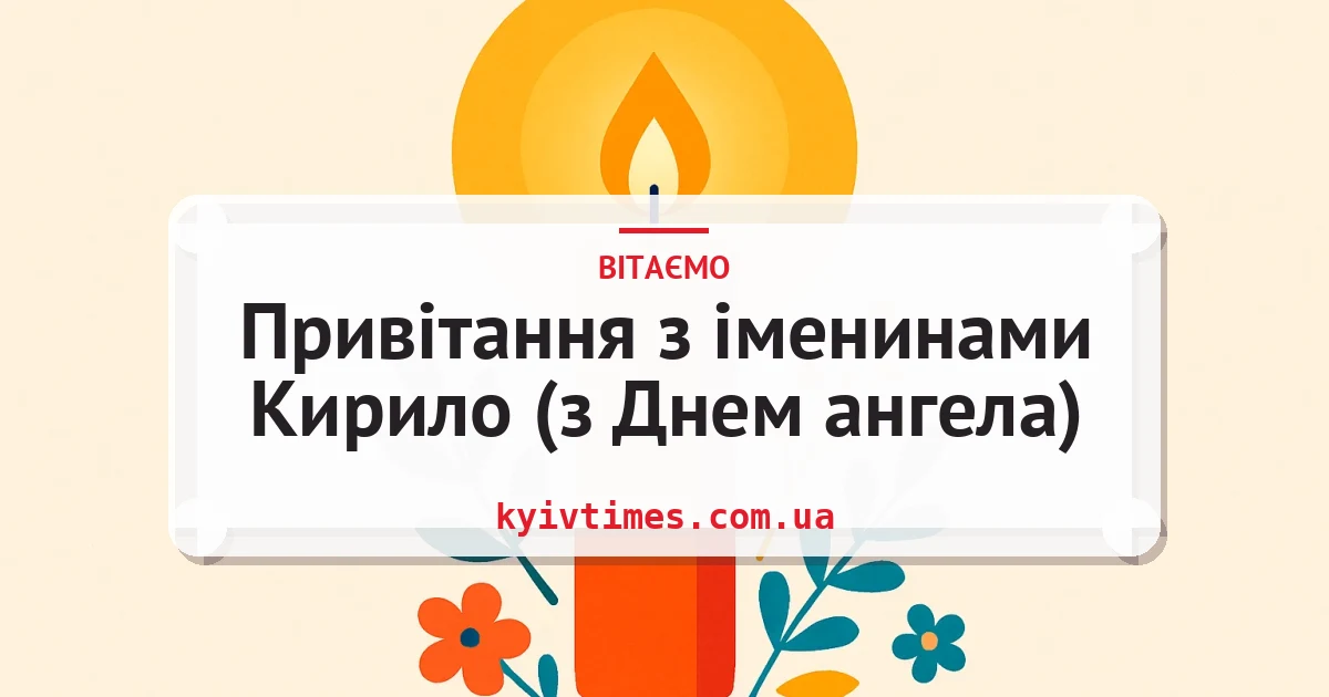 Привітання з іменинами Кирило (з Днем ангела) — листівка з підписом
