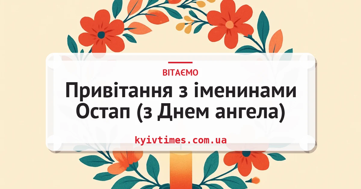 Привітання з іменинами Остап (з Днем ангела) — листівка з підписом