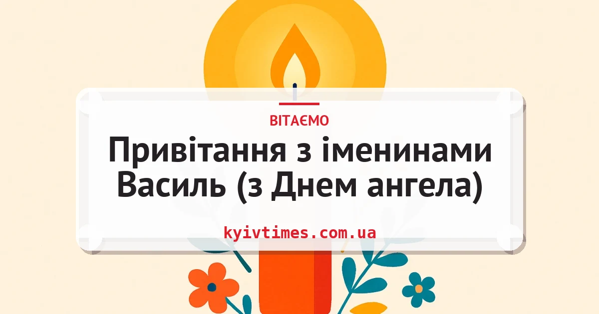 Привітання з іменинами Василь (з Днем ангела) — листівка з підписом