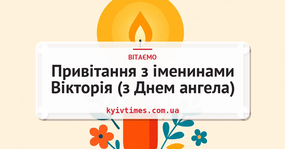 Привітання з іменинами Вікторія (з Днем ангела) — листівка з підписом