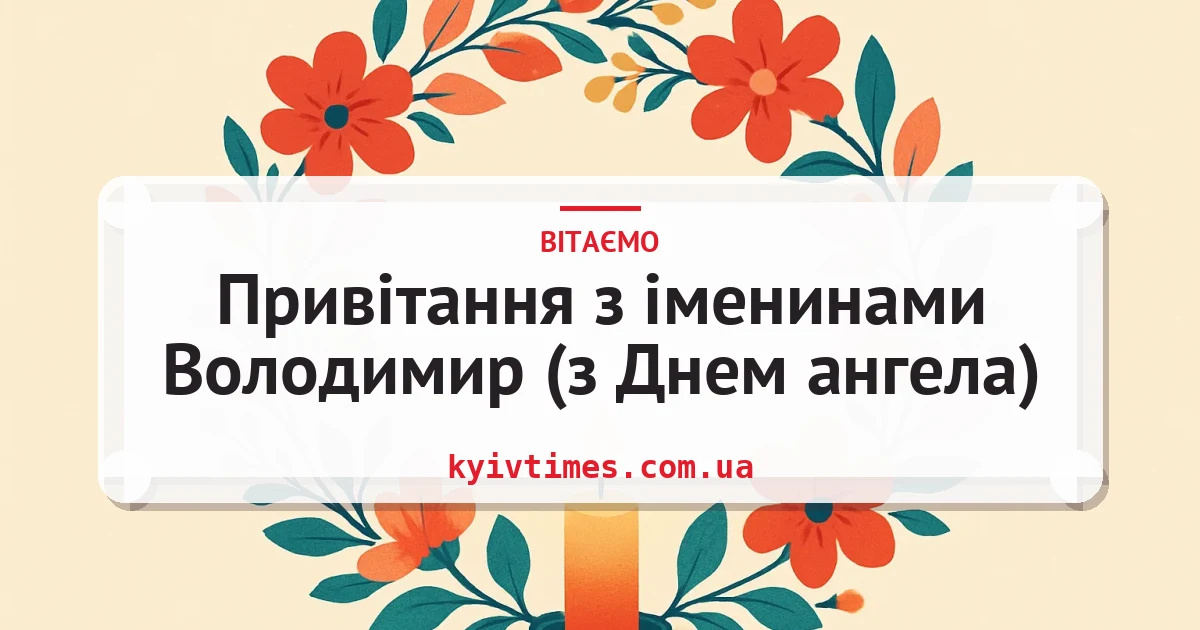 Привітання з іменинами Володимир (з Днем ангела) — листівка з підписом