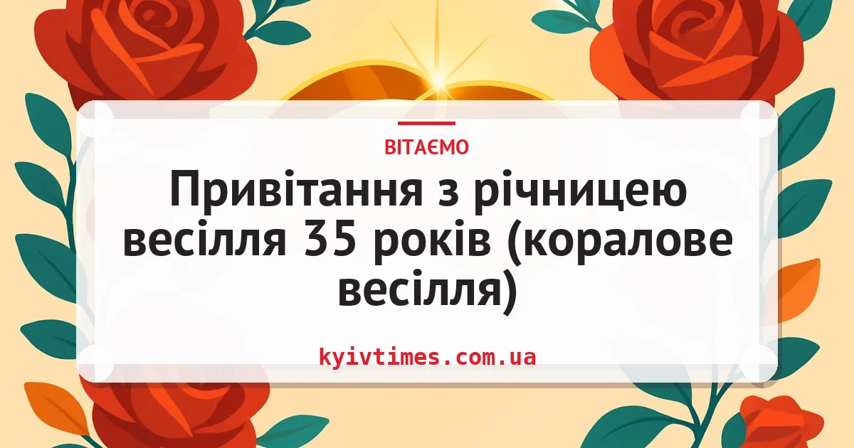 Привітання з річницею весілля 35 років (коралове весілля) — листівка з підписом