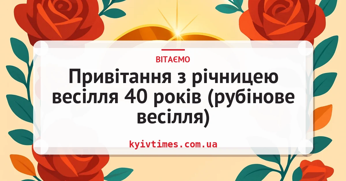 Привітання з річницею весілля 40 років (рубінове весілля) — листівка з підписом