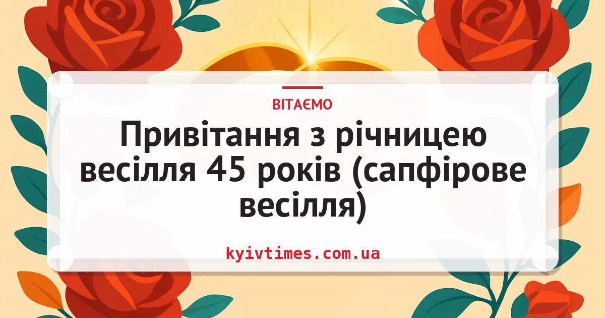 Привітання з річницею весілля 45 років (сапфірове весілля) — листівка з підписом