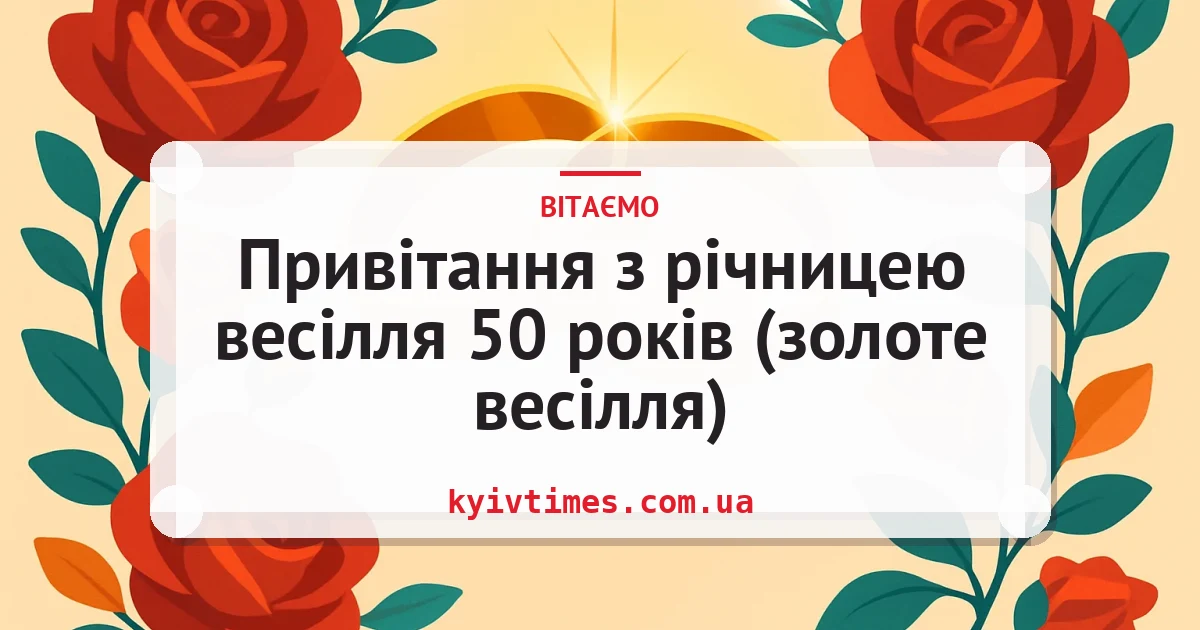 Привітання з річницею весілля 50 років (золоте весілля) — листівка з підписом